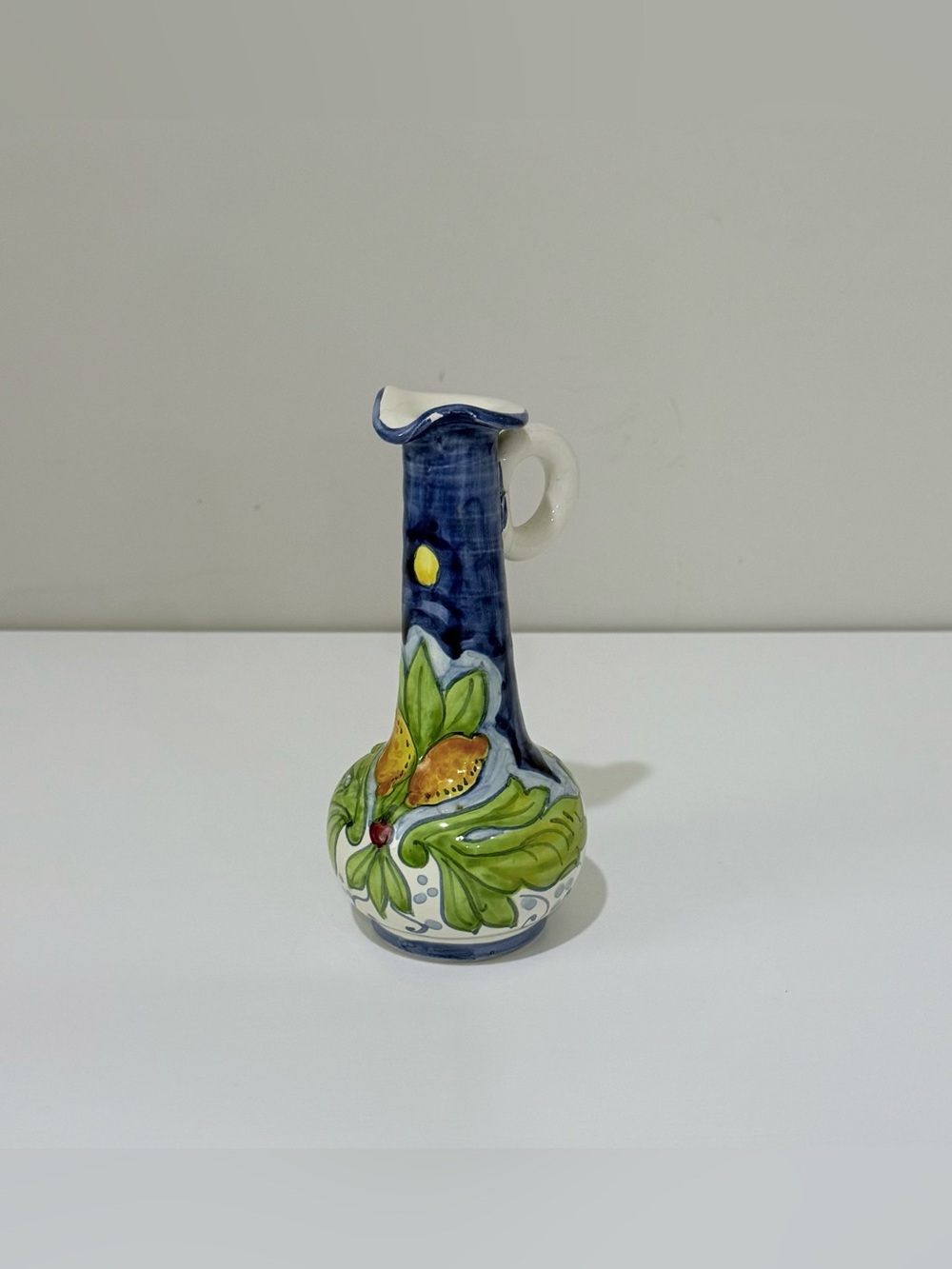 Vintage Italian Pottery Olive Oil Bottle Lemon and Vine Motif
